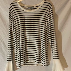 Marled long Sleeved Striped Shirt Bell Sleeves. L